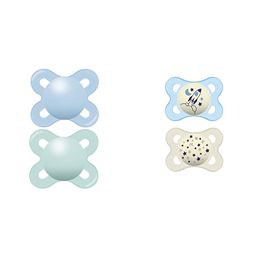 MAM Original Start Matte Newborn Baby Pacifier, Best Pacifier for Breastfed Babies & Night Pacifiers 0-6 Months, Best for Breastfed Babies, Glow in The Dark, Baby Boy, 2 Count
