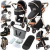 2 in 1 Baby Stroller, Convertible Pram, Reversible Standard Stroller, Portable Baby Buggy, Infant Carriage, Foldable High Landscape Pushchair for Toddler Newborn (225 Black Gold) view 1