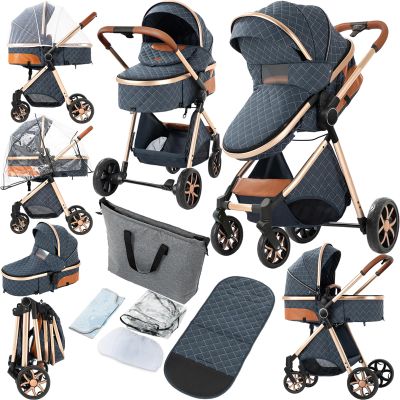 2 in 1 Baby Stroller, Convertible Pram, Reversible Standard Stroller, Portable Baby Buggy, Infant Carriage, Foldable High Landscape Pushchair for Toddler Newborn (225 Blue)