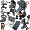 2 in 1 Baby Stroller, Convertible Pram, Reversible Standard Stroller, Portable Baby Buggy, Infant Carriage, Foldable High Landscape Pushchair for Toddler Newborn (225 Blue) view 1