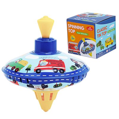Beeqoo Retro Spinning Top Tin Toy for Kids  Fun Vehicle Classic Toys - Toddler Traditional Spin Tops - Metal Fidget Spinner for Kindergarten  Sensory Gyroscope - Novelty Gifts Party Favors