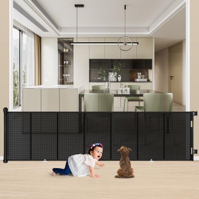 34X120 Extra Wide Safety Retractable Baby Gate, Extra Wide Safety Kids or Pets Gate, 34 Tall, Extends to 120 Extra Wide, Built-in Reinforce Strip Mesh Safety Dog Gate for Stairs (34X120, Black)