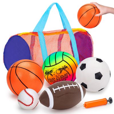 5 Pack Sports Balls Set for Kids with Bag Toddlers 1-3 Football Soccer Basketball Baseball Volleyball Outdoor Toys for 1 2 3 Year Old Boys Sport Bouncy Playground Toddler 1-3 2-4 3-5 Birthday Gifts