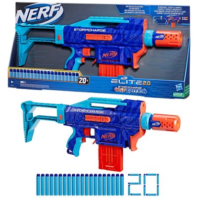 YUAKUOD Nerf Elite 2.0 Stormcharge Blaster mit Clip-Magazin, 20 Darts, Schultersttze & Laufaufsatz - Wild Edition
