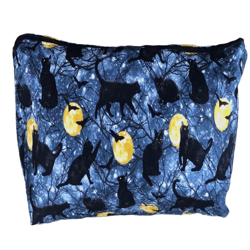 Black Cats Bats and Moons Flat Bottom Bag for Standard Sized Mahjong Tiles, Makeup, toiletries, Large Zini