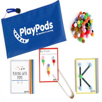 PlayPods Playing with Poms - Busy Bag - Grab and Go - Fine Motor Alphabet Activity