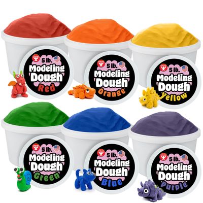Hygloss Play Modeling Dough for Kids Safe & Non-Toxic Sensory Dough for Arts and Crafts 5 lb Tub Play Clay for Toddler Activities, Preschool Classroom Must-Haves 6 Assorted Colors, Unscented