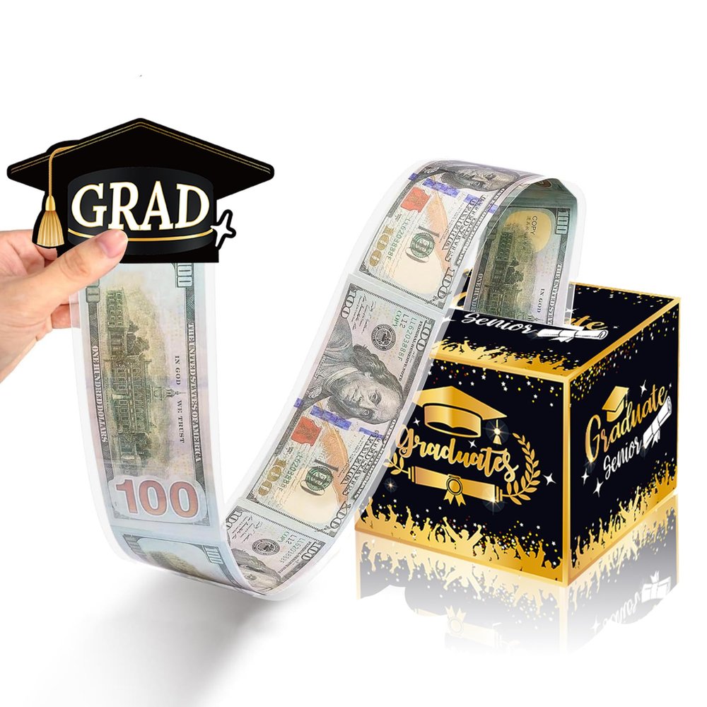 2025 Graduation Surprise Box | 2025 Graduation Money Box for Cash | Explosion Gift for Graduate, Billionaire Money Holder with Pull Out Card DIY Set (Black)