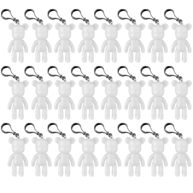 RJRAMZ White Fluid Bear Keychain,DIY Violent Bear Models for Drawing and Painting Graffiti Toys Gift for Birthday Valentines (3inch-24 pcs)