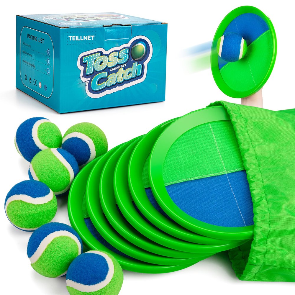 Toss and Catch Ball Set Upgraded - Beach Toys Outdoor Games Baseball Games - Sturdy & Water-Resistant Great for Pool Yard - Classic Gift for Toddlers Kids Boys Girls 3 4 5 6 7 8 9 10 11 12+ Years Old