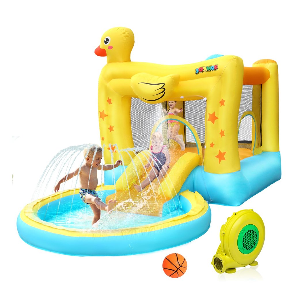 (2026 New) JOYMOR Water Slide Bounce House w/Ball Pit, Slide, Sprinklers, Toddler Bounce House Castle Indoor Outdoor, Inflatable Water Slide for Kids 3-6 (Air Blower, Carrying Bag Included)