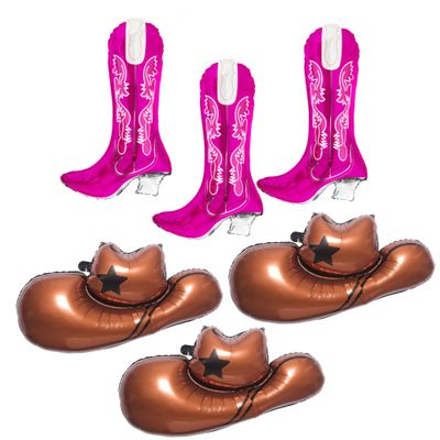100% LIKED Cowboy or Cowgirl Gender Reveal Balloons, 6pcs Set (3x35" Cowboy Hat, 3x32" Cowgirl Boot), Eco-friendly Foil, Unisex Children, All Ages