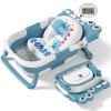 Collapsible Baby Bathtub for Newborn, Foldable Baby Bath Tub with Thermometer & Soft Floating Cushion & Drain Hole, Portable Travel Infant Bath Tubs for Newborns to Toddler 0-36 Months Girl, Blue view 1