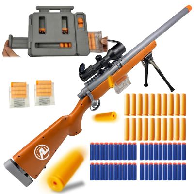 AGM MASTECH M24 Foam Blaster, Shell Ejecting, Safety Switch, Adjustable Stock 41.8 Inch, Fast Dart Loader, Scope, 40 Darts, 20 Casings, 2 Mags, Tactical Gear for Teens 14+ Adults(Brown)