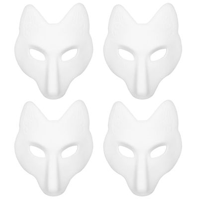 Vaguelly 4pcs Diy Blank White Fox Masks for Painting Masquerade Cosplay Accessories for Halloween Art Projects and Party Fun Unpainted Craft for Creative Decoration