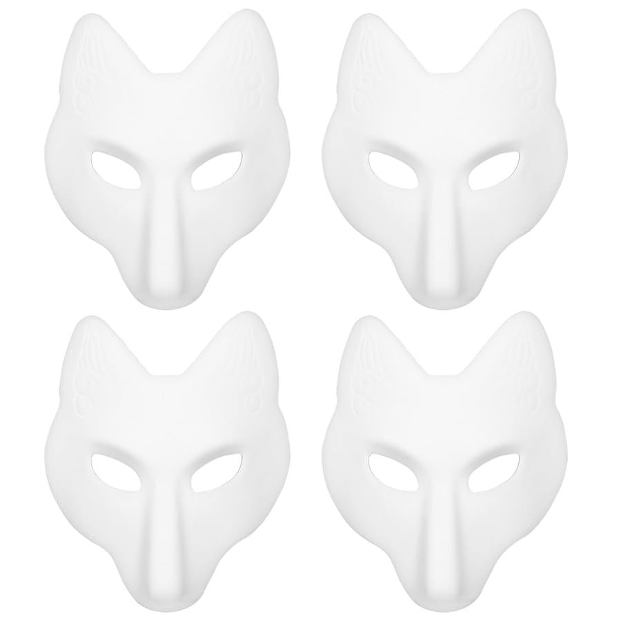 Vaguelly 4pcs Diy Blank White Fox Masks for Painting Masquerade Cosplay Accessories for Halloween Art Projects and Party Fun Unpainted Craft for Creative Decoration