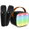 Mini Karaoke Machine for Kids & Adults, Kids Toys for Girls & Boys Gifts, Bluetooth Speaker with 2 Wireless Microphone for Kids Adults Toddler Girls Home Party Birthday Gifts Black view 1