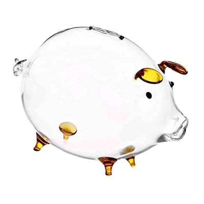 18x12cm Glass Piggy Bank Money Box Child Saving Pot Adorable Transparent Table Decoration for Bedroom Practical, Amber