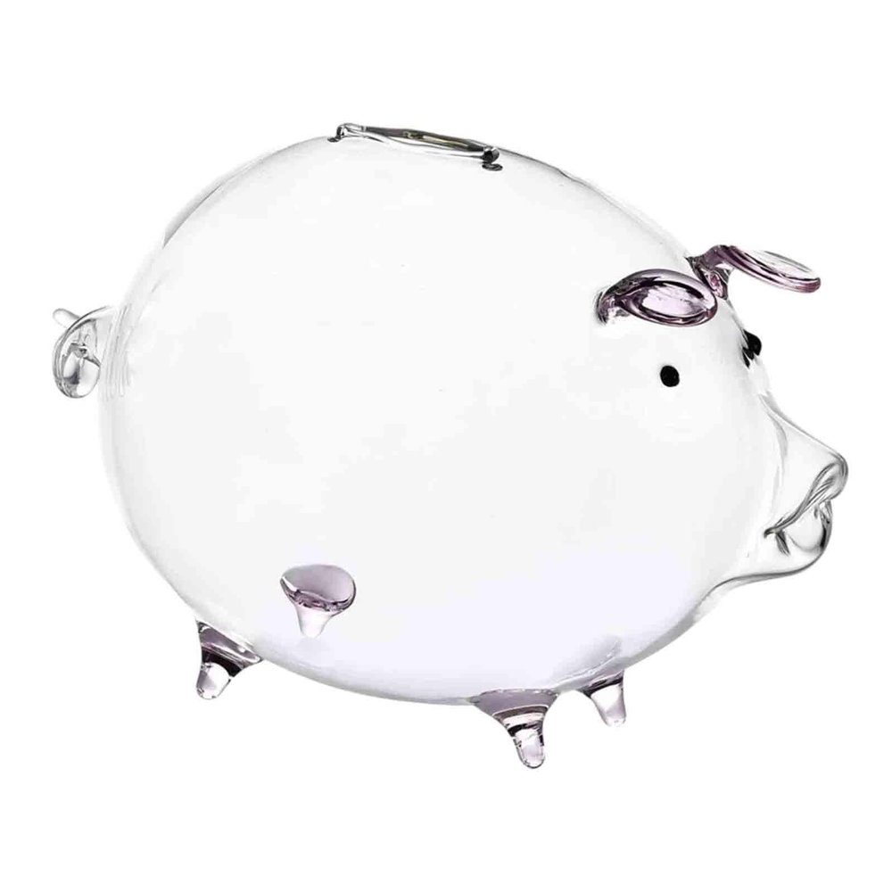 18x12cm Glass Piggy Bank Money Box Child Saving Pot Adorable Transparent Table Decoration for Bedroom Practical, Purple