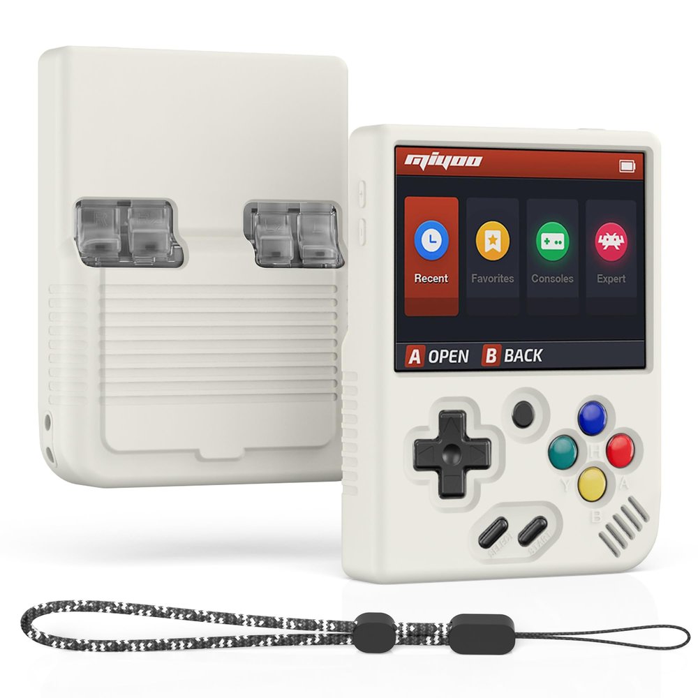 Miyoo Mini Plus Accessories, Soft [Anti-Slip] [Shock Proof] Customized Protective Case for Miyoo Mini Plus with Lanyard-Off-White