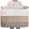 OIAHOMY 108L Super Large Blanket Basket, 25x16x16(108L) Rectangle Woven Baskets for Storage, Cotton Rope Basket For Living Room, Toy Storage with Handle- Gradient Brown view 1