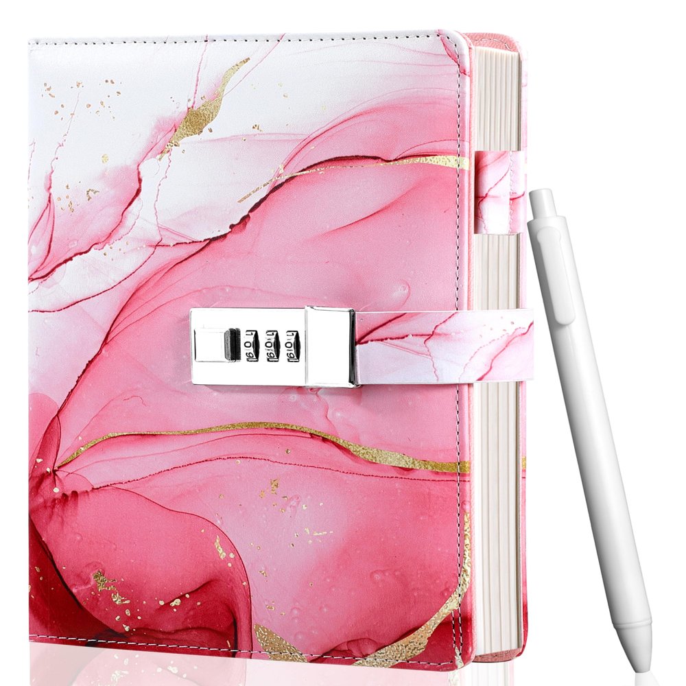 CAGIE Diary with Lock for Girls, A5 Password Refillable Lined Journal Kit Locked Diary, Cute Stuff Christmas Birthday Gifts for Girls 6 7 8 9 10 11 12 13 14 Year Old Girl Toys, Teen Girl Gifts, Pink