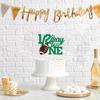 1/2 Way to One Cake Topper, 6 Months Birthday, American Football Theme 1/2 Birthday Party Decorations for Baby, Green & Brown Glitter view 3