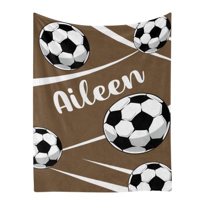 Soccer Brown Personalized Baby Blanket with Name Soft Throw Fleece Blankets for Girls Boys Newborn Infants Kids Shower Birthday Gift 30X40 inch