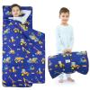 UOMNY Toddler Nap Mat Boys Kids Nap Mats with Removable Pillow and Blanket Engineering Vehicle Toddler Sleeping Bag for Preschool Daycare Blue Excavator 53x21 Inch view 1