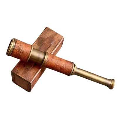 16" Brass Nautical Antique Style Marine Pirate Spyglass Telescope W/Leather Box