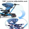 Folding Toddlers Strollers pram for Age 10 Months to 5 Years Old,Reversible seat Kids trikes with Parent Push Handle and Canopy,3-Wheels Ride-on tricycles,Kids Trolley cart with Headlight (Blue titan view 3