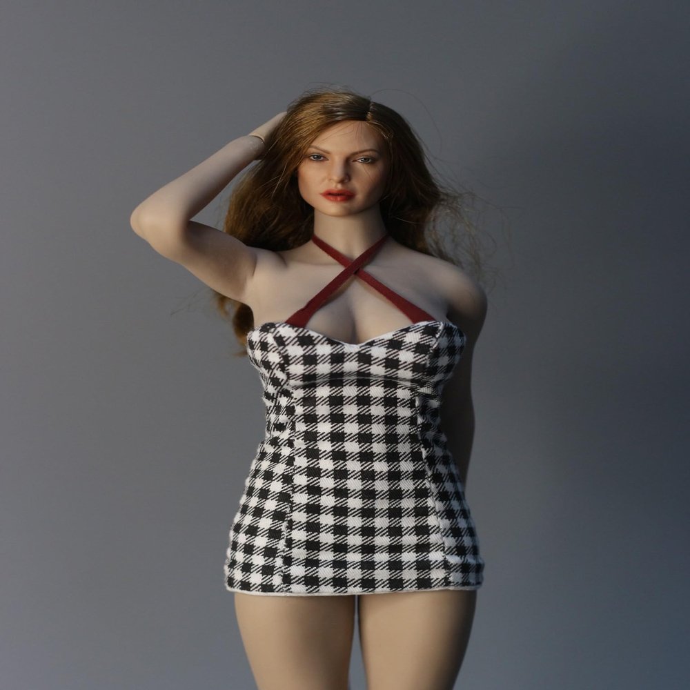 Fremego 1/6 Scale Female Clothes,Female Tube Dress Hip Wrap Skirt Strapless Short Skirt Clothing for 12inch PH TBL JO Worldbox Action Figure Body (Black and White)