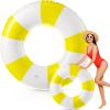 Foilswirl 47.24 Inch Jumbo Inflatable Pool Floats Blue and White Striped Pool Rings Swimming Inflatable Tube for Adult Women Summer Beach Bachelorette Wedding Decor(Blue White Yellow,1 Pcs) view 1