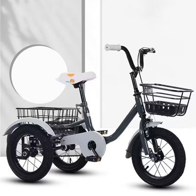 12inch Toddler Tricycle for 3-6 Years Old,Cargo Tricycle with Rear Steel Basket,3 Wheels Pedal Cruiser Trike,Sensitive Front Wheel Brake,Saddle/Handlebar Height Adjustable,Widen Wheel (Grey 12inch)