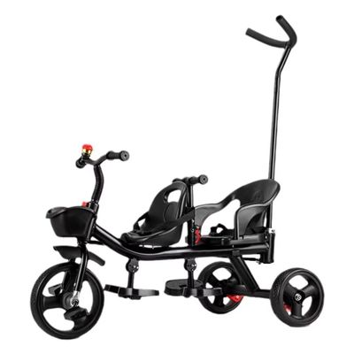 Toddler Push Trike with Parent Handle,Children's Stroller with Rear seat for 2-5 Years Old,Riding Pedal tricycles,Rear Wheel with Foot Brakes,Rear seat with Belt and armrest (Black)