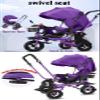 Children's Tricycle for sit and Lie Down,Multifunctional Toddler Stroller Buggies for Age 1-5,Parent Push Trike Trolley with Removable Canopy and Push Handle,Swivel seat with guardrail (white red rub view 3