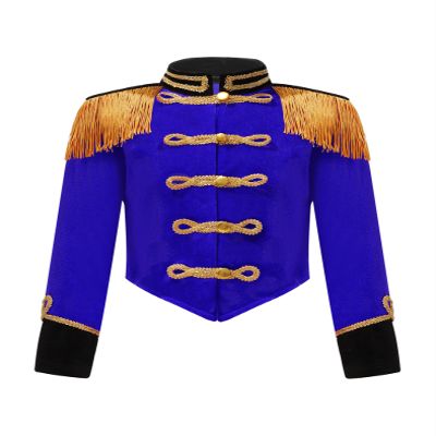 JEYPINMI Girls Circus Ringmaster Drum Majorette School Marching Band Uniform Long Sleeve Tassels Jacket Tops Blue 16 Years