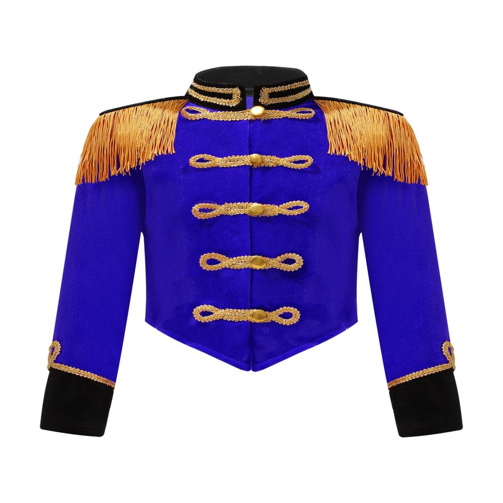 JEYPINMI Girls Circus Ringmaster Drum Majorette School Marching Band Uniform Long Sleeve Tassels Jacket Tops Blue 16 Years