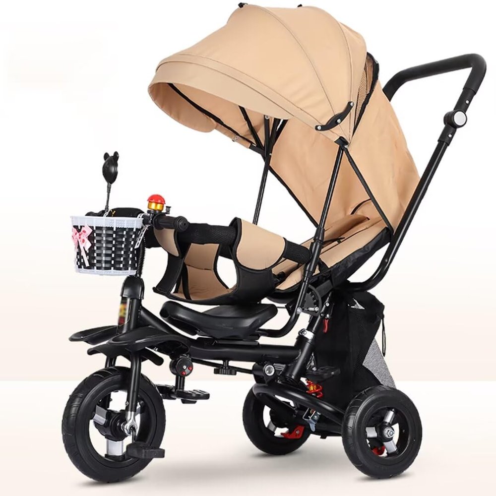 5 in 1 Toddler Stroller pram with Canopy,Toddler trikes Buggies with Shock Spring,Reclining Swivel seat with Belt and guardrail,Parent Steering Tricycle with pushrod,Rear Wheel with Double Brakes (bl