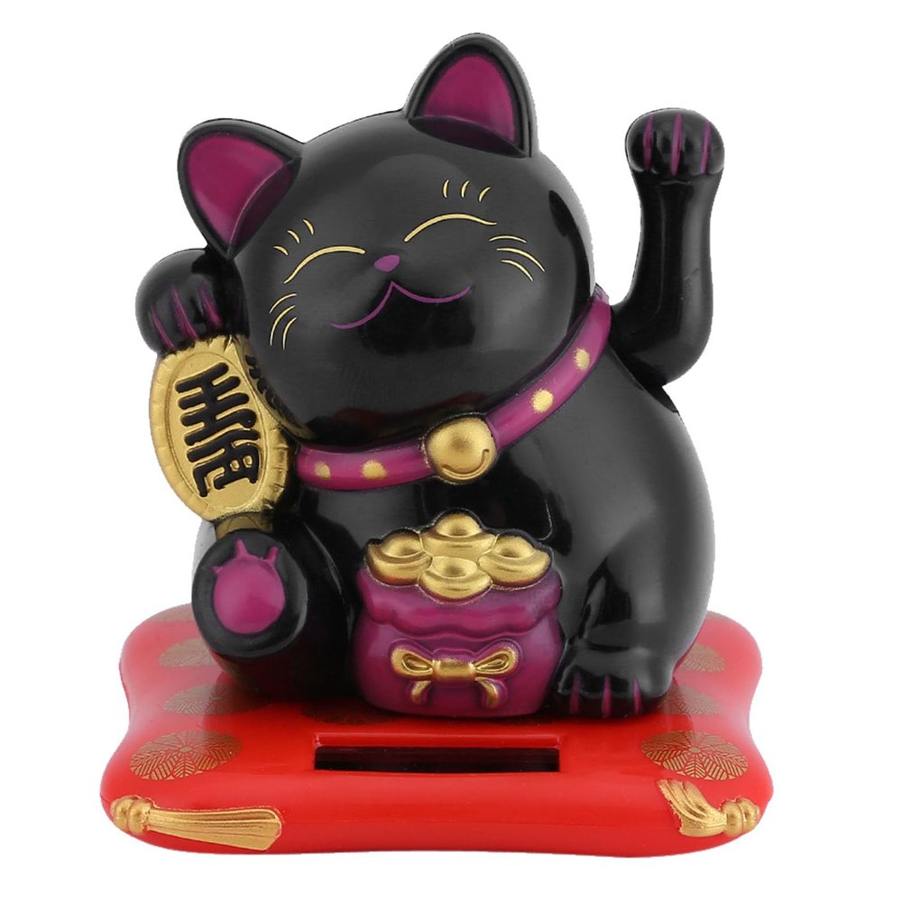 plplaaoo Waving Cat, Lucky Fortune Cat, Solar Powered Cute Waving Cat,Solar Powered Cute Waving Cat Good Luck Wealth Welcoming Cats Home Display Car Decor(Black)