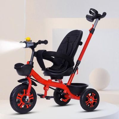 4 in 1 Kids Trike for 2-5 Years Old,Kids Tricycle with Parent Handle and Awning,Toddler tricycles with Swivel seat,guardrail and seat Belt,Rear Wheel with Double Brakes,Toddler Strollers (red with gu