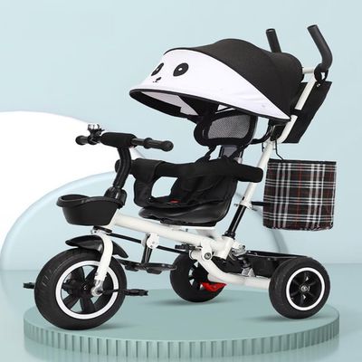4 in 1 Toddlers Strollers pram for Age 18 Months to 5 Years Old,Folding Kids trikes with Canopy and Parent Handle,Stable 3-Wheels Ride-on tricycles,Titanium Wheel,Extra Storage Bag (panda with canopy