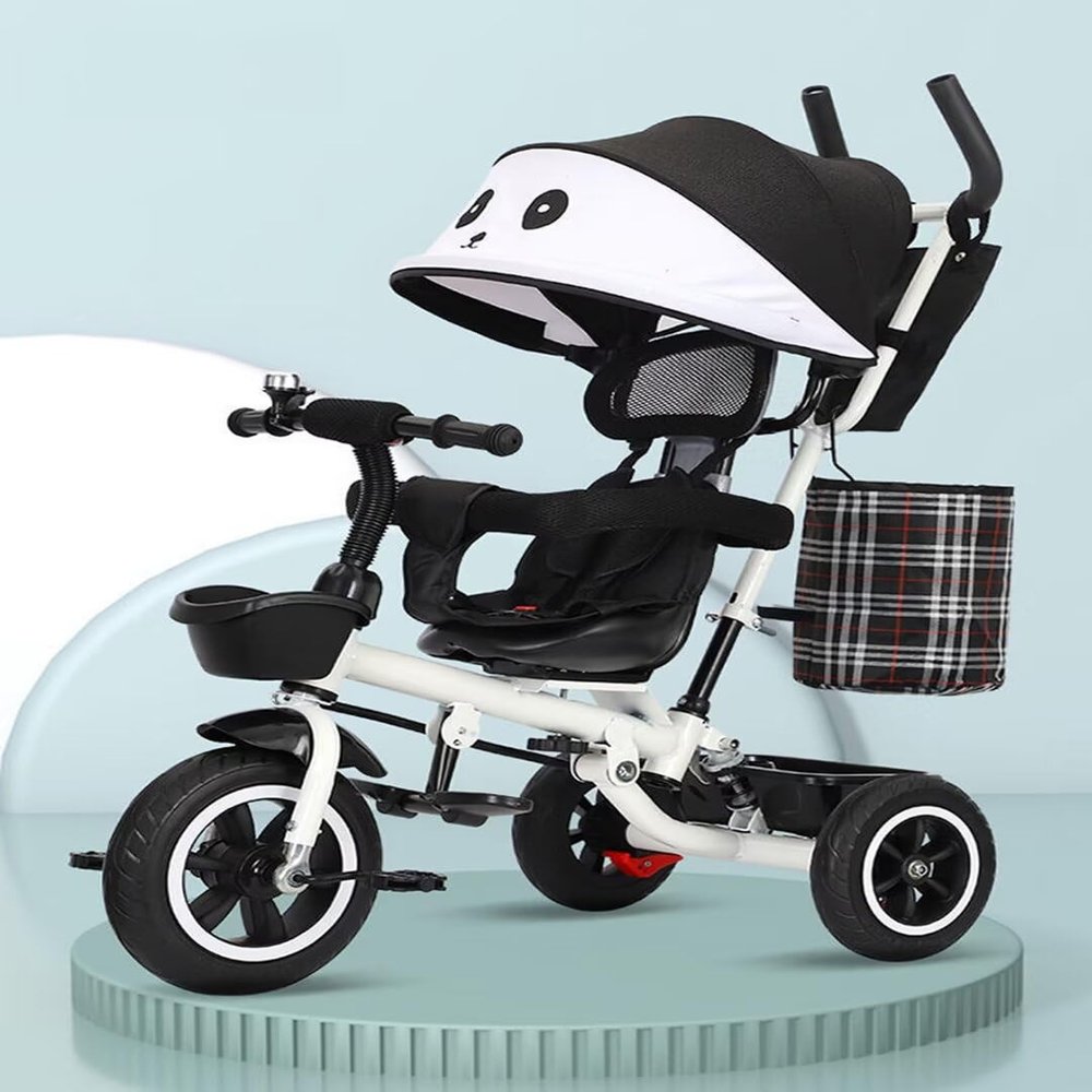 4 in 1 Toddlers Strollers pram for Age 18 Months to 5 Years Old,Folding Kids trikes with Canopy and Parent Handle,Stable 3-Wheels Ride-on tricycles,Titanium Wheel,Extra Storage Bag (panda with canopy