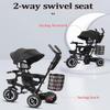 4 in 1 Toddlers Strollers pram for Age 18 Months to 5 Years Old,Folding Kids trikes with Canopy and Parent Handle,Stable 3-Wheels Ride-on tricycles,Titanium Wheel,Extra Storage Bag (panda with canopy view 2