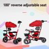 4 in 1 Toddlers Strollers pram for Age 10 Months to 5 Years Old,reversible seat kids trikes with parent push handle and canopy,3-Wheels Ride-on tricycles,kids trolley cart with headlight (Red titaniu view 3