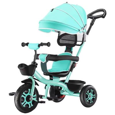 5 in 1 Toddler Stroller pram with Canopy and Parent Handle,Toddler Buggies with Swivel seat,high Back seat with guardrail,Parent Steering Tricycle,Rear Wheel with Double Brakes (Green with canopy)