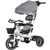 4 in 1 Toddlers Strollers pram for Age 10 Months to 5 Years Old,reversible seat kids trikes with parent push handle and canopy,3-Wheels Ride-on tricycles,kids trolley cart with headlight (White titan view 1