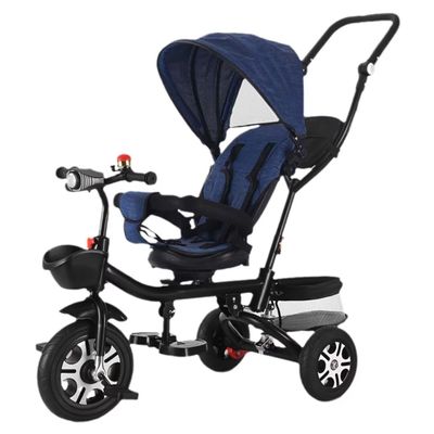 Folding Toddler Stroller Buggies for 1.5-5 Years,Swivel seat with Reclining backrest,Toddler tricycles with Parent Handle,Canopy,guardrail,Toddler trikes with Titanium Wheel and Headlight (blue canop