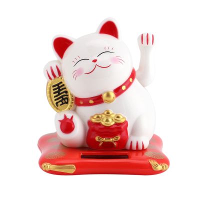 plplaaoo Waving Cat, Lucky Fortune Cat, Solar Powered Cute Waving Cat,Solar Powered Cute Waving Cat Good Luck Wealth Welcoming Cats Home Display Car Decor(White)