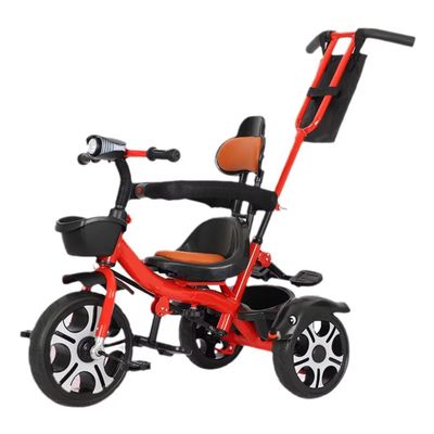 3 in 1 toddler stroller pram and pedal tricycles,kids trikes with detachable parent handle,parent steering trolley for 1.5-5 years old boys and girls,swivel seat with guardrail,double brakes (red no